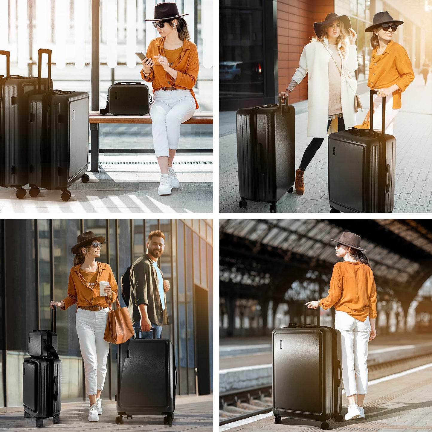 TRAVELARIM Hard Shell Luggage Sets with Spinner Wheels 4 Piece, Expandable Large Suitcases with TSA Lock, Travel Large Suitcase Set, Black Luggage Set
