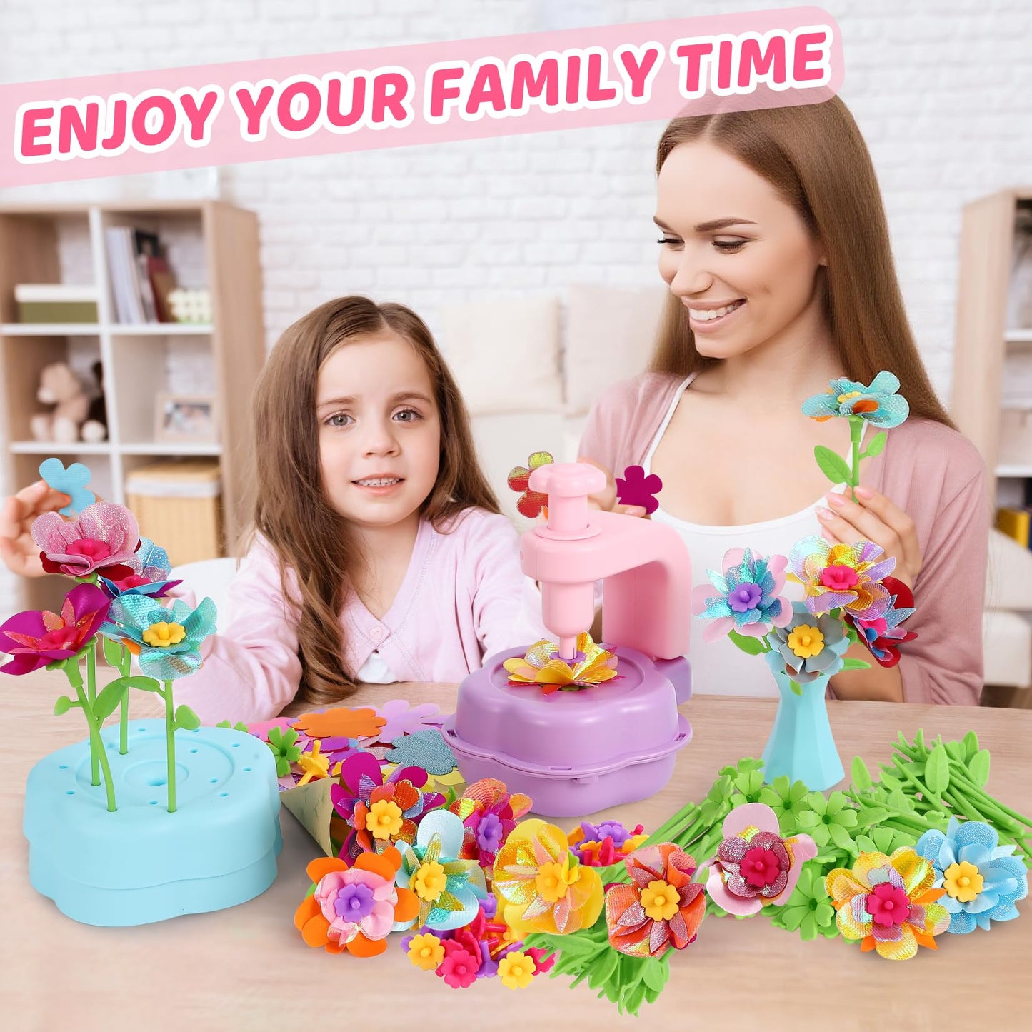 Flower Craft Kits for Girls - Arts and Crafts for Kids Ages 4-8, Gifts for 4 5 6 7 8 9 Year Old Girls, Mess-Free Art Craft Activity Toys, Kids Flower Making Kit, DIY Creative Toys Gifts for Toddler