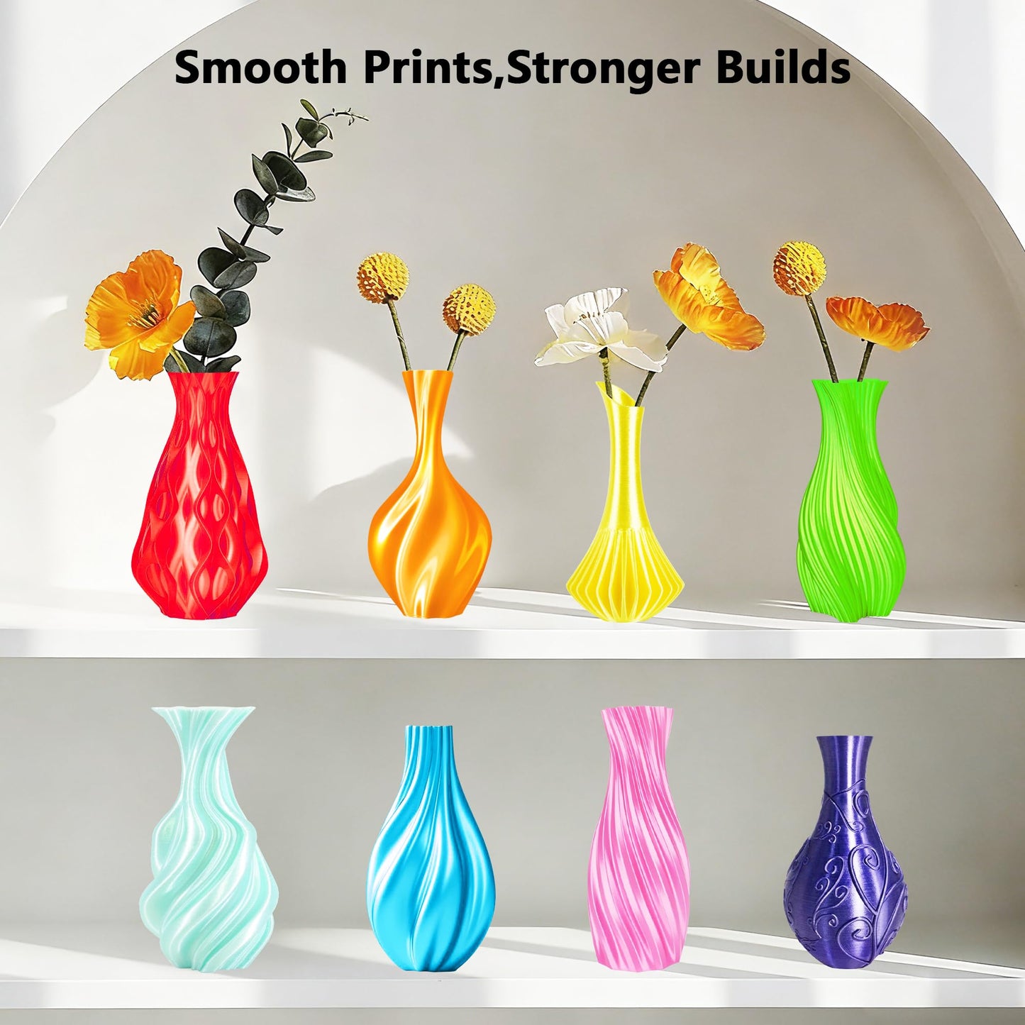 1.75mm Silk Shiny PLA 3D Printer Filament 8 Bright Colors Bundle: Silk Yellow/Lime Green/Orange/Sky Blue/Pink/Cyan/Red/Purple, Each Spool 250g, Total 2Kg 3D Printing Material, 250g x 8 Spools