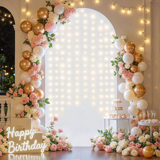 White Arch Cover with Lights String 7.2ft Spandex Wedding Arch Backdrop Cover with Lights for Birthday Party Bridal Baby S...