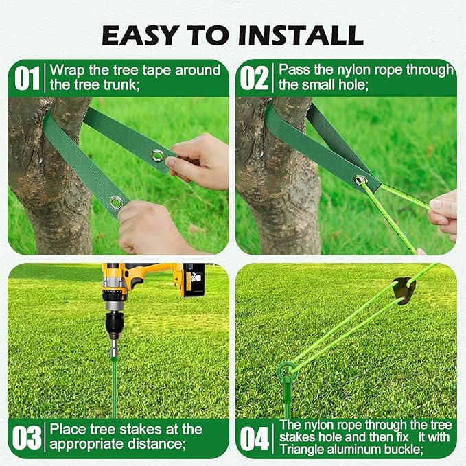 3 Pack 18" Tree Stake Kit, Heavy Duty Spiral Stakes and Supports for Leaning and Young Trees Straightening, Protect Trees from Bad Weather (Green)