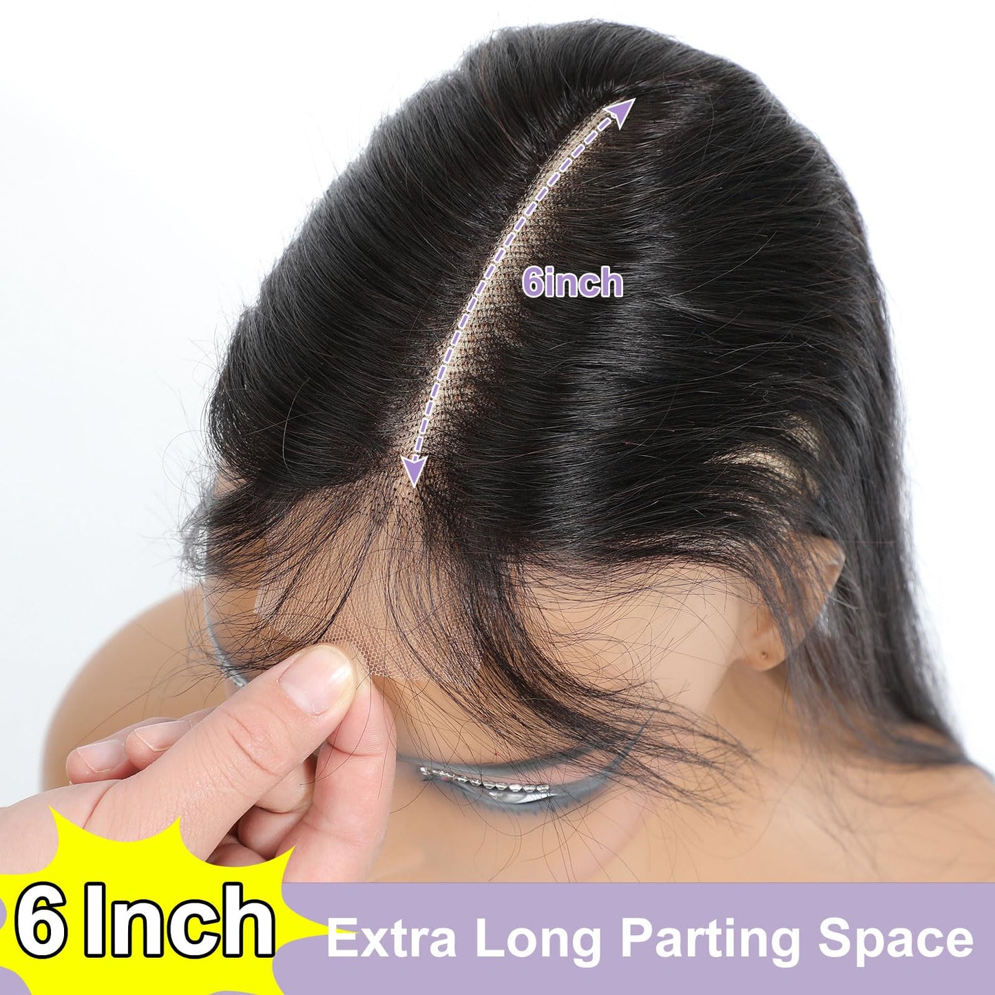 DSEKCAIN 2x6 HD Lace Closure Human Hair Transparent 2x6 Straight Lace Closure Long Middle Part 100% Raw Virgin Human Hair Natura