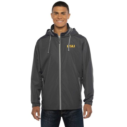 Vantage Apparel Men's Collegiate Premium Lightweight Packable Hooded Wind Jacket, Lsu Tigers, Dark Gray, Medium