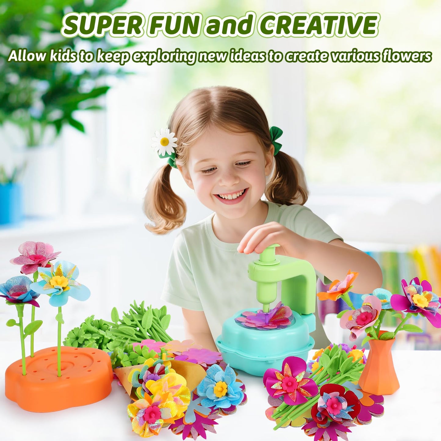 Flower Craft Kits Toys for Kids - Arts and Crafts for Girls Ages 4-10, Gifts for 4 5 6 7 8 9 Year Old Girls, Art Craft Activity for Kids, DIY Flower Making Kit, Creative Toys Gifts for Preschool