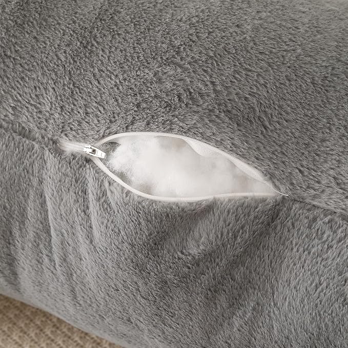 PAJEO Reading Pillow for Sitting in Bed, Large Backrest Reading Pillow with Arm Rest,Back-Rest Support Cushion for Sit Up on Couch, Sofa, and Floor, Dorm Essentials (Gray Faux Fur, Standard(17"))