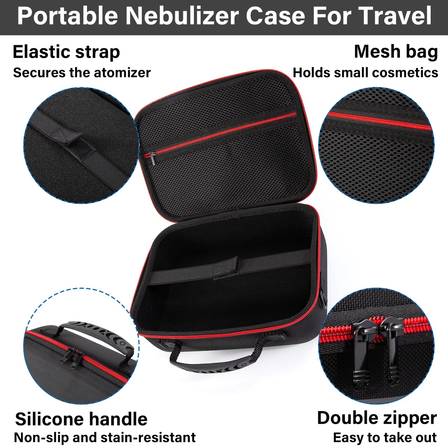 FDFuZhao Nebulizer Bag for Smart Nebulizer,Portable Hard Case,Desktop Inhaler Nebulizer for Home Travel Use, Medicine Storage Bag for Inhaler Spacer, Masks, Asthma Accessories for Kids and Adults,Red