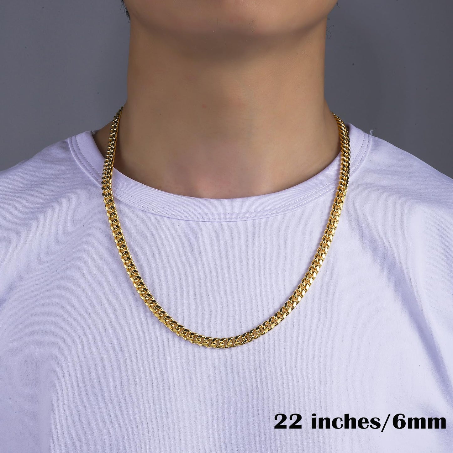 Gold Chain for Men, Mens 6mm Gold Plated Stainless Steel Cuban Link Chain Necklace (6MM-Gold, 24 Inches)