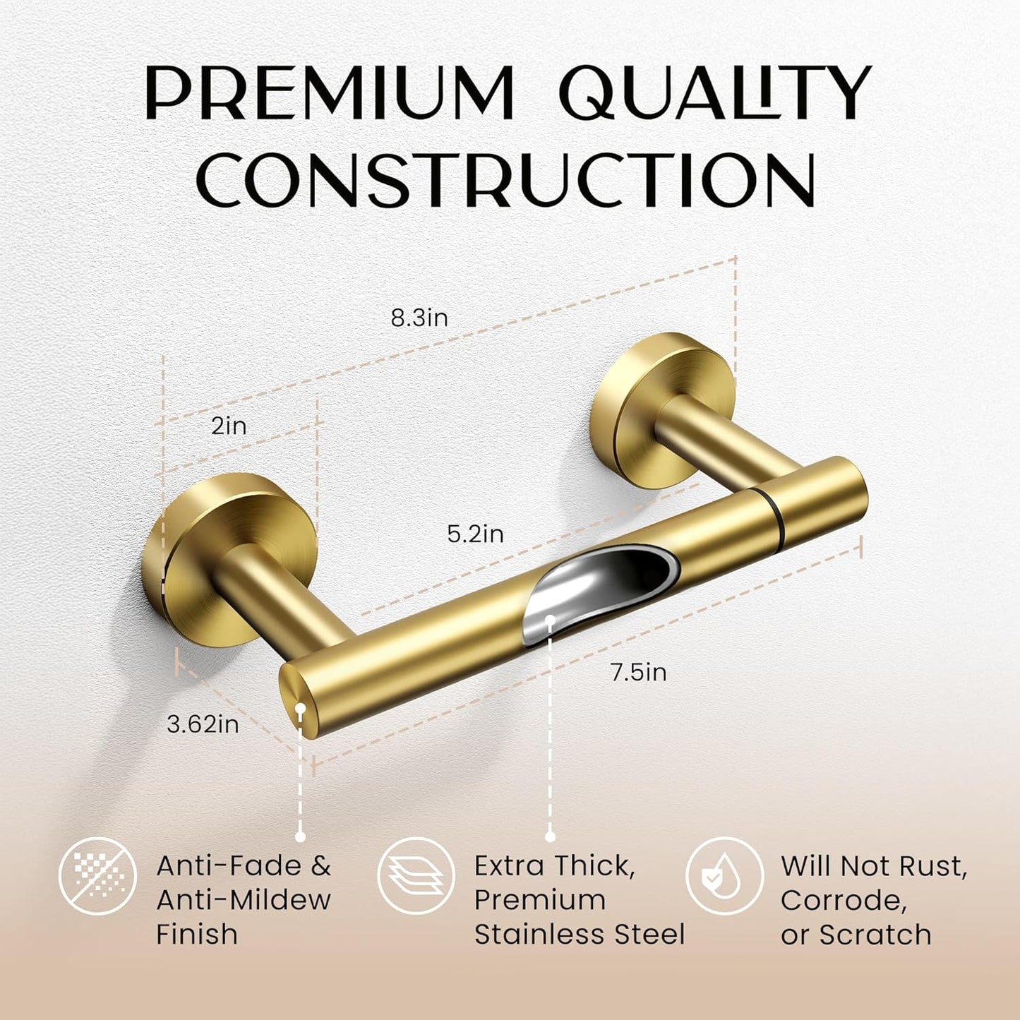 Day Moon™ (2 Pack) Gold Toilet Paper Holder - Brushed Gold Toilet Paper Holder Wall Mount - Modern Toilet Paper Roll Holder - Bathroom Toilet Paper Holder - Pivoting Toilet Paper Holder