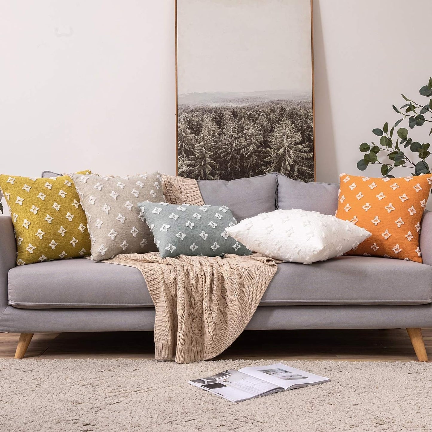 MIULEE Set of 2 Decorative Throw Pillow Covers Rhombic Jacquard Pillowcase Fall Soft Square Cushion Case for Couch Sofa Bed Bedroom Living Room, 20x20 Inch, Yellow