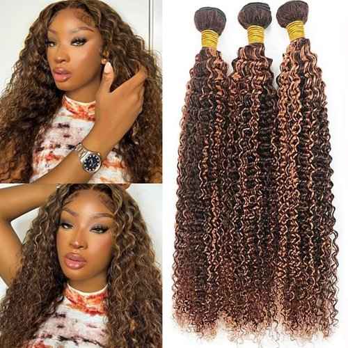 Condescension Human Hair Bundles 20 22 24 Inch Chocolate Brown Highlight P4/30 Jerry Curly Bundles Human Hair Unprocessed Brazilian Virgin Quick Weave Hair for Black Women