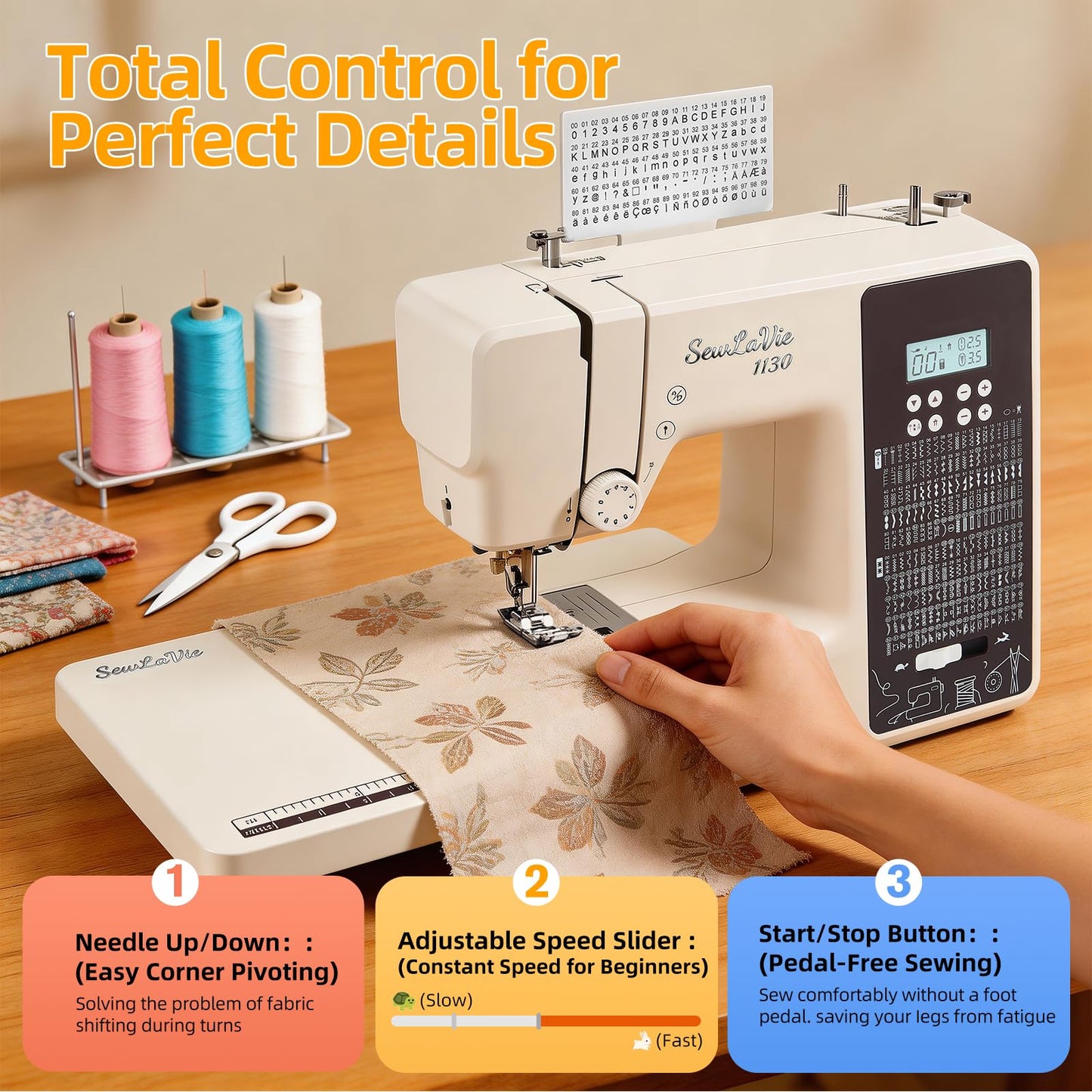 SewLaVie 1130 Computerized Sewing and Quilting Machine, 300 Stitches, LCD Screen, 1-Step Buttonhole, Speed Control, Wide Table, Sewing Machine for Clothes & Jeans, Sews Multiple Layers of Denim