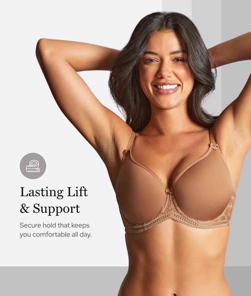 Panache Women's Cari Underwire Spacer T-Shirt Bra |Champagne,36H| Lightweight Padded Bra with Breathable Spacer Foam, Racerback Option, Swiss Embroidery, Everyday Supportive Fit for Larger Busts