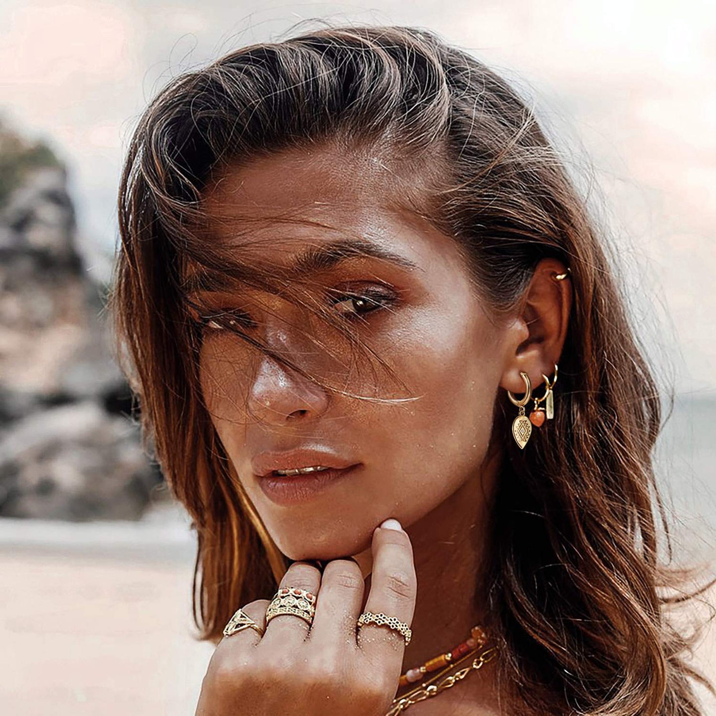 MYEARS Women Eye Earrings Gold Huggie Hoop Inverted Waterdrop Dangle Drop Cubic Zirconia 14K Gold Plated Small Simple Hypoallerg