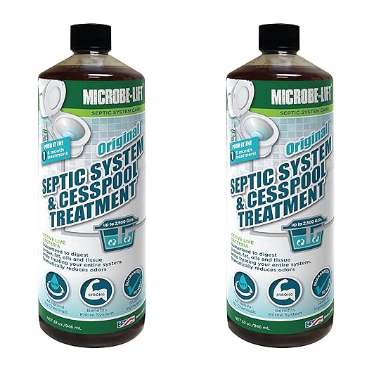 MICROBE-LIFT Septic Tank and Cesspool Treatment Enzymes - 6 Month Supply - Bacteria Digests Grease, Fats, Oils and Tissue, 32 Fl Oz (Pack of 2)