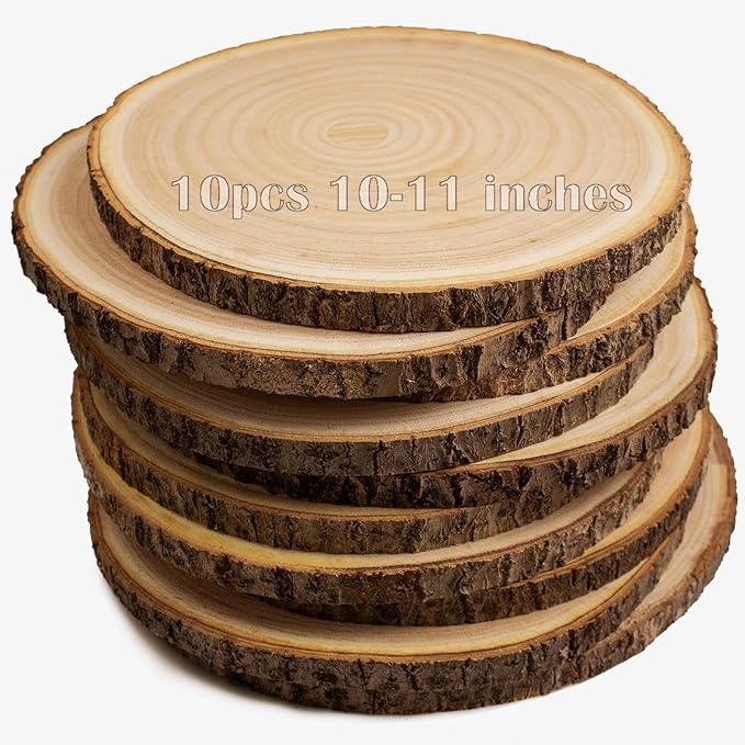SENMUT 10 Pcs Large Wood Slices for Centerpieces 10-11 inches Wood Rounds for Tables Decor Rustic Wood Circles for DIY Cra...