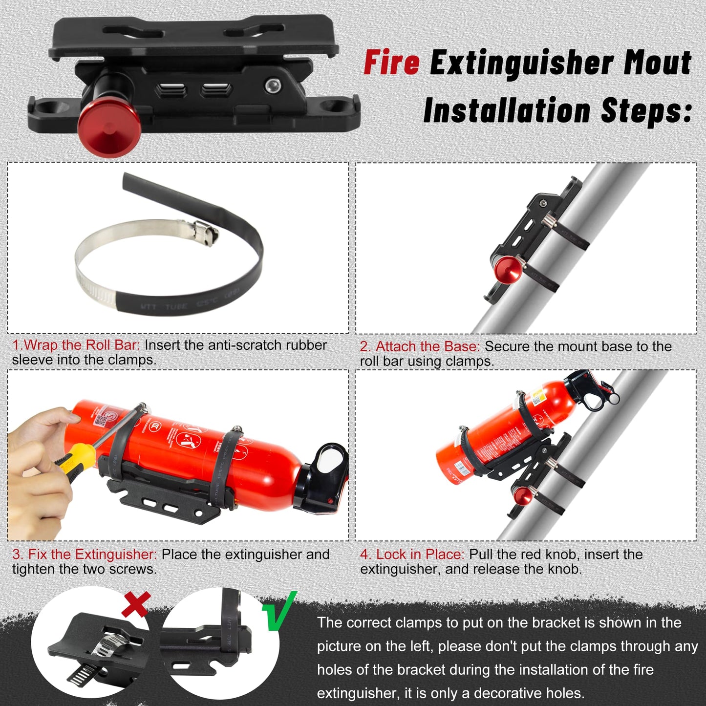 Fire Extinguisher Mount for Vehicle - Quick Release Fire Extinguisher Bracket Holder Compatible with Jeep Wrangler JT, TJ, JL, JKU, UTV, Polaris RZR, Ranger, Can-Am X3, Yamaha, ATV, Tractor