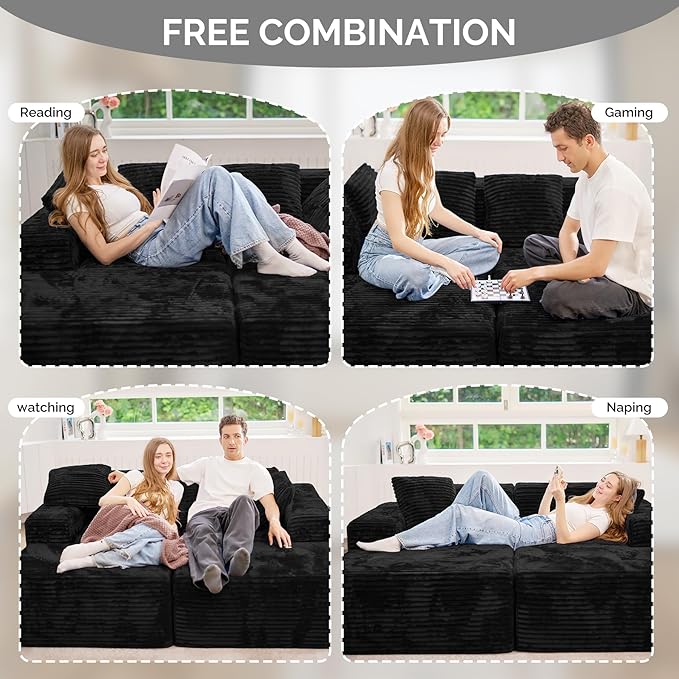 131'' Large Sectional Couches with Chaise, U Shaped Cloud Sofa, No Assembly Required Deep Seat Modular Lounge Bed for Living Room 1PCS, Bedroom