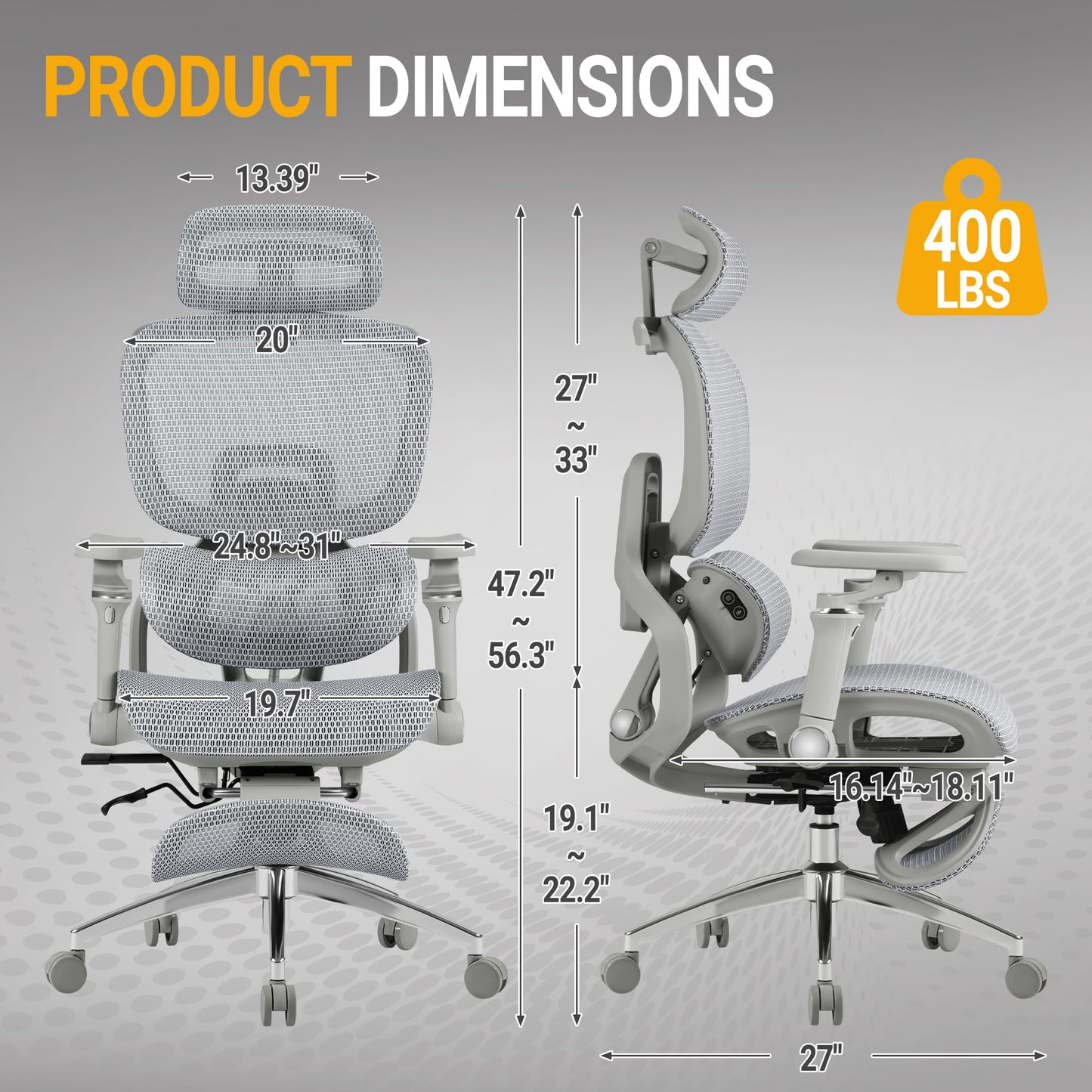 Furmax Ergonomic Office Chair, High Back Executive Chair with Heated Massage Lumbar Support, 6D Armrests, Adjustable Headrest & Footrest, Breathable Full-Mesh Design, Gray
