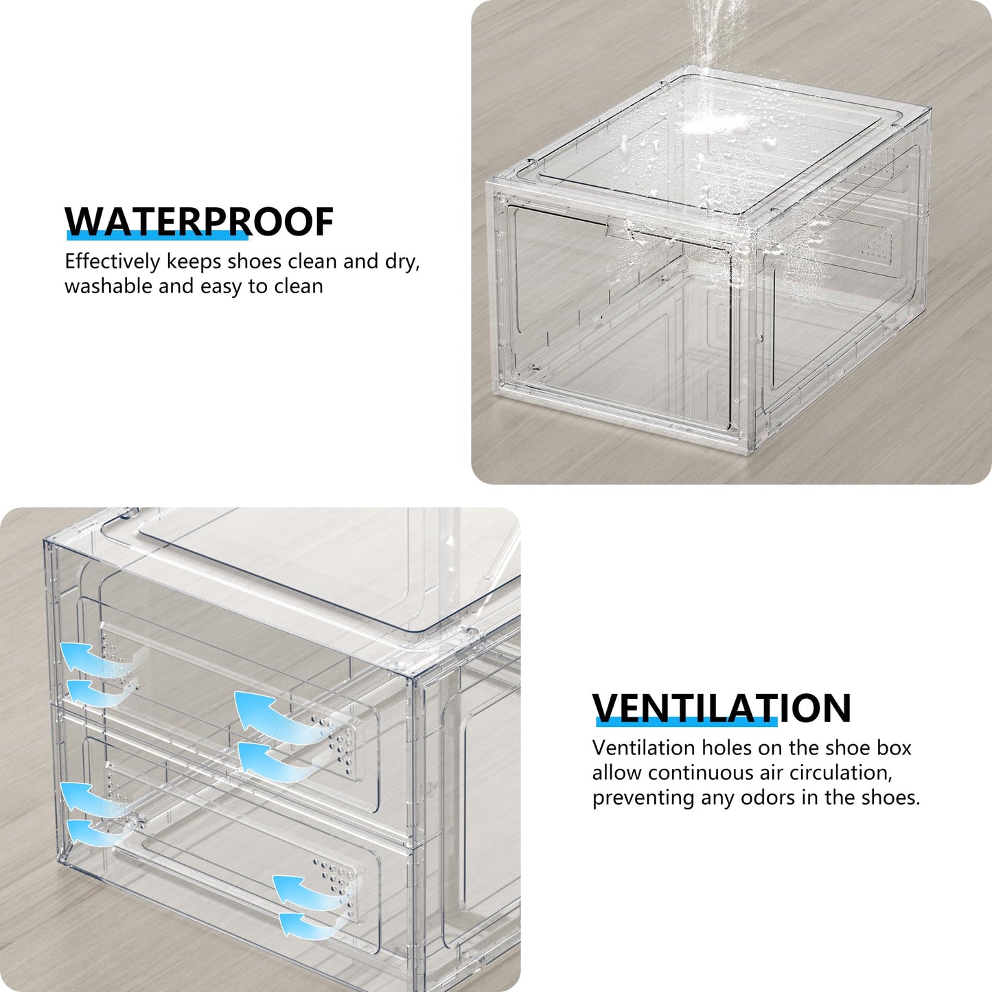Kjfeoiye 12 Pack Hard Sturdy Thickened Rigid XX Large Shoe Storage Organizer for Closet, Clear Stackable Sneaker Shoe Boxes Rack Containers Display Case Bins with Lids, White