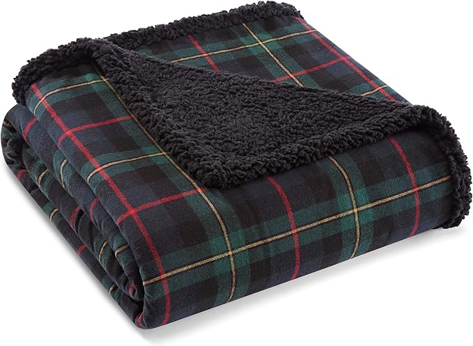 Eddie Bauer - Throw Blanket, Brushed Fleece & Plush Sherpa Bedding, Throw Blanket for Couch & Bed (Pine Tartan Dark Green,...