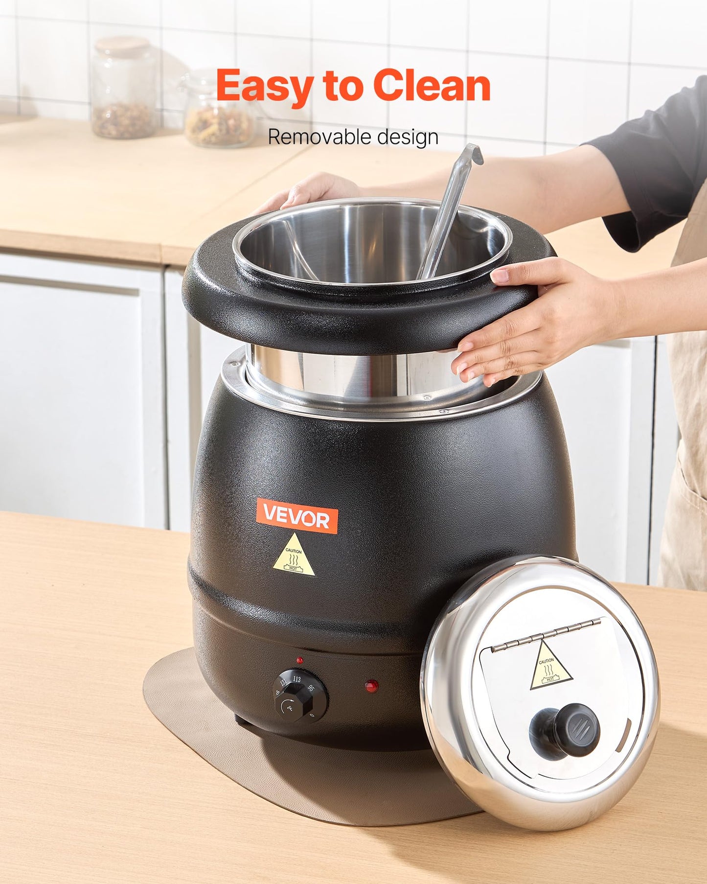 VEVOR Electric Soup Warmer, 10QT Commercial Soup Kettle with 304 Stainless Steel Detachable Insert Pot, 95~176°F Adjustable Temperature, Soup Station for Restaurant and Big Family, Black
