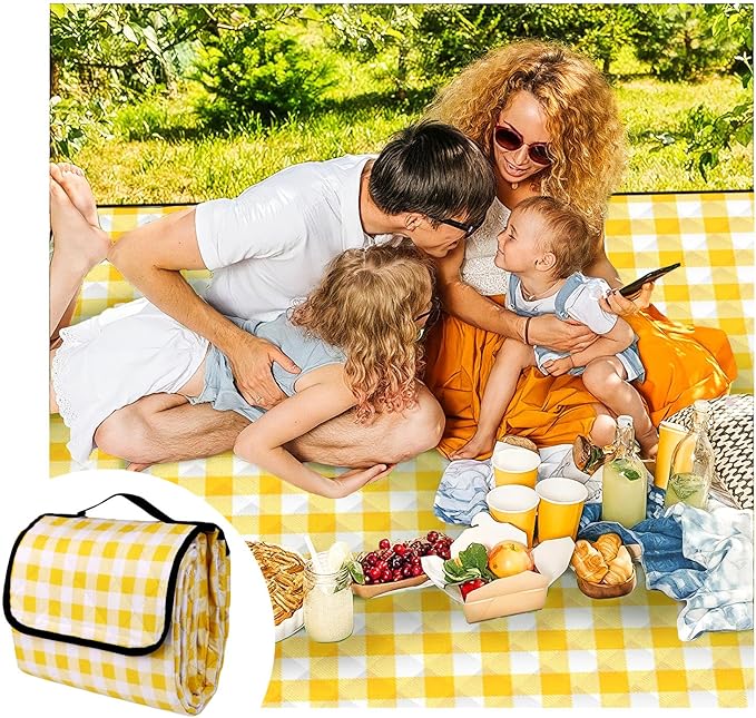 CUNCUI Picnic Outdoor Blankets, Extra Large 79x79in Beach Blanket, Thick 3-Layers Camping Waterproof Mat for Camp Hiking P...
