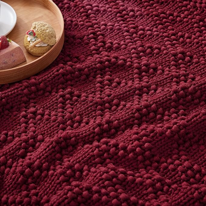 Knitted Weighted Blanket for Adult, Chunky Knit Weighted Throw for Sleep 60"*80" 17lbs, Cooling Breathable Machine Washable Heavy Blanket for Room Decor (Red, Queen)