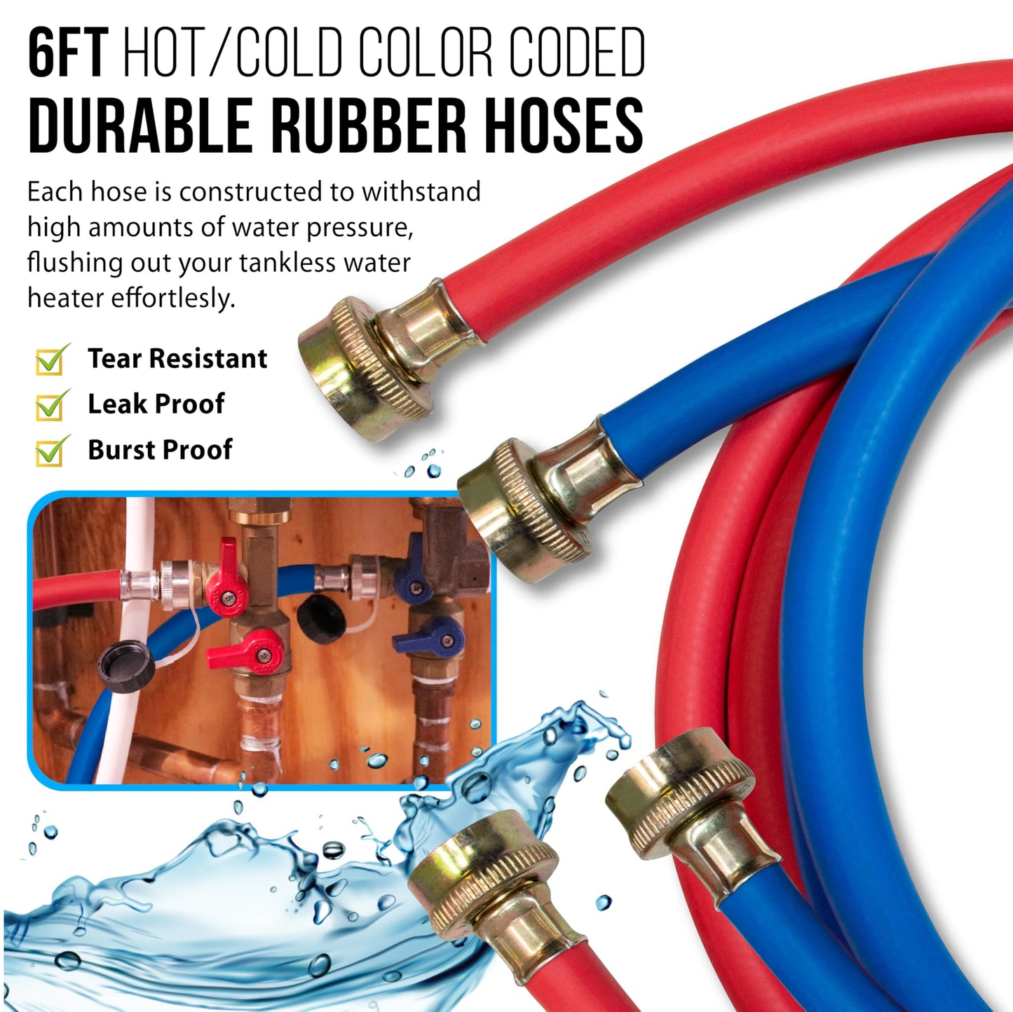 DrainX Tankless Water Heater Flushing Kit Includes Submersible Pump, Hoses, Liquid Descaler Solution, and Measuring Bucket