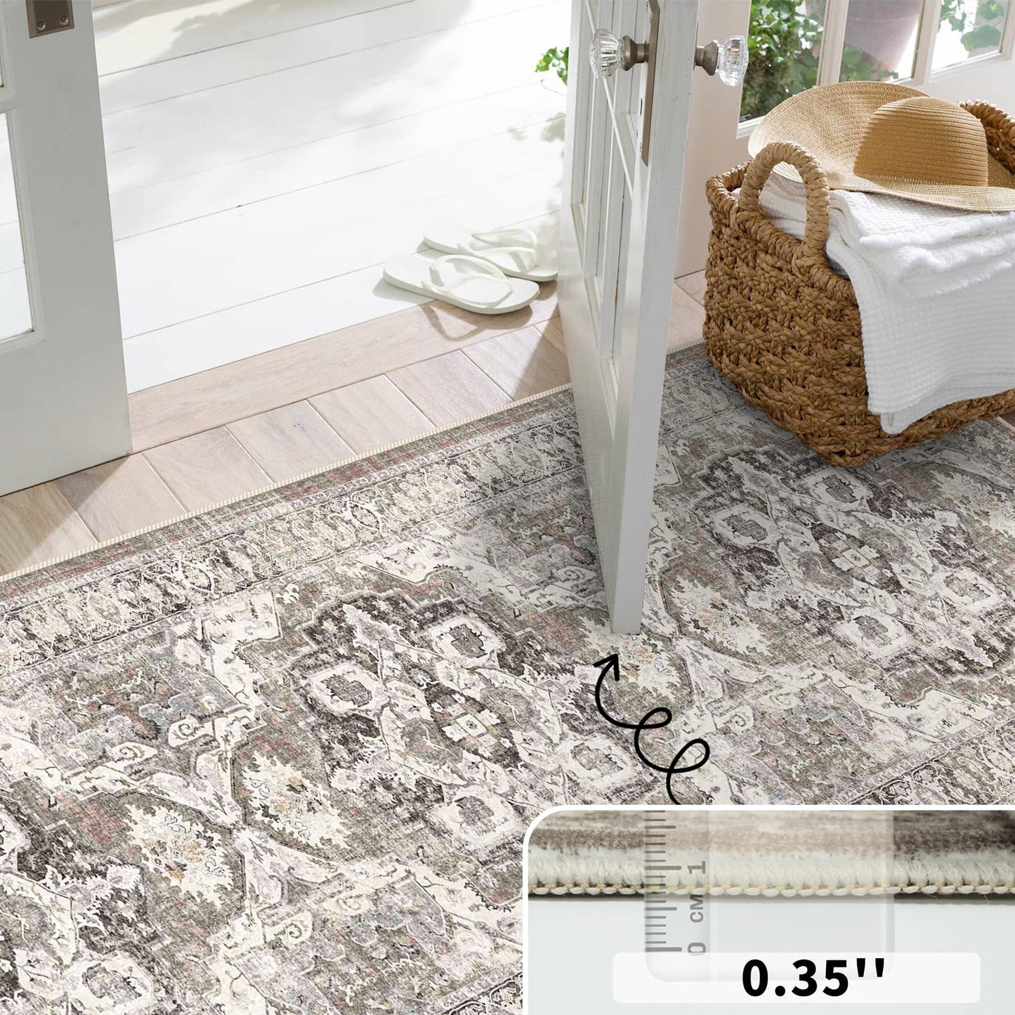 YOUFORTONG 2x12 Runner Rus for Hallways Soft Kitchen Rug Non Slip Rug Runner with Rubber Backing Washable Non Shedding Farmhouse Runner Rug (Beige, 2X12)