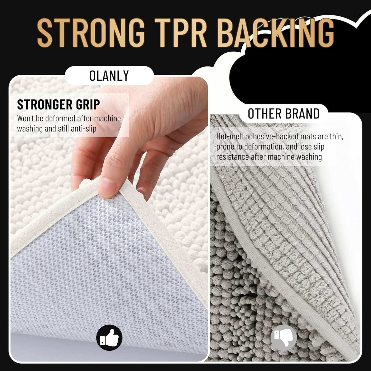 OLANLY Thick Bathroom Rugs 36x24, Extra Soft Absorbent Chenille Striped Bath Rugs, Rubber Backing, Machine Wash Dry, Bath Mats for Bathroom Floor, Tub and Shower, Home Decor Accessories, Ivory