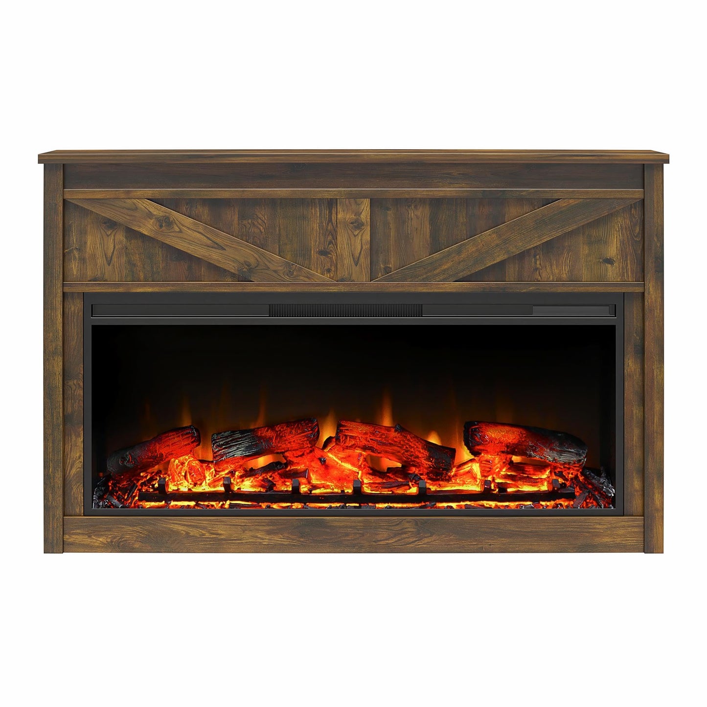 Ameriwood Home Farmington 49 Inch Electric Fireplace with Mantel, Replaceable Fireplace Insert Heater. Remote Control, Timer, Realistic Log and Flame Effect, Century Barn Pine