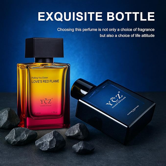 Ycz Men's Cologne Set, 1.7oz(50ml) Bottled Marine Perfume and Borrowing Fire Men Perfume, Long Lasting Eau De Parfum Cologne for Men, Oriental Woody Orange Fragrance, is Christmas Gifts Ideal