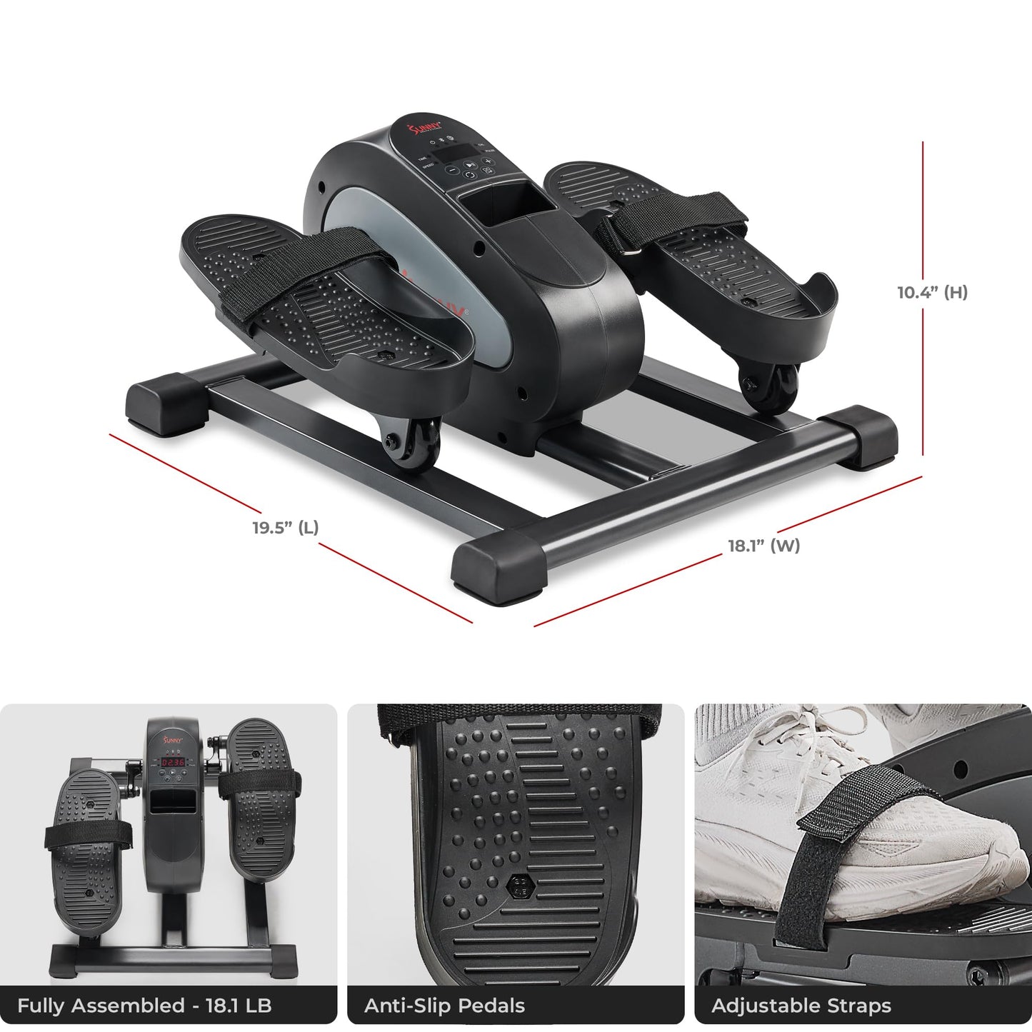 Sunny Health & Fitness Smart Motorized Mini Elliptical Trainer w/Remote Control, Indoor Under-Desk Pedal Exerciser for Seniors’ Mobility & Cardio Workout, Free SunnyFit App Connection – SF-E324028