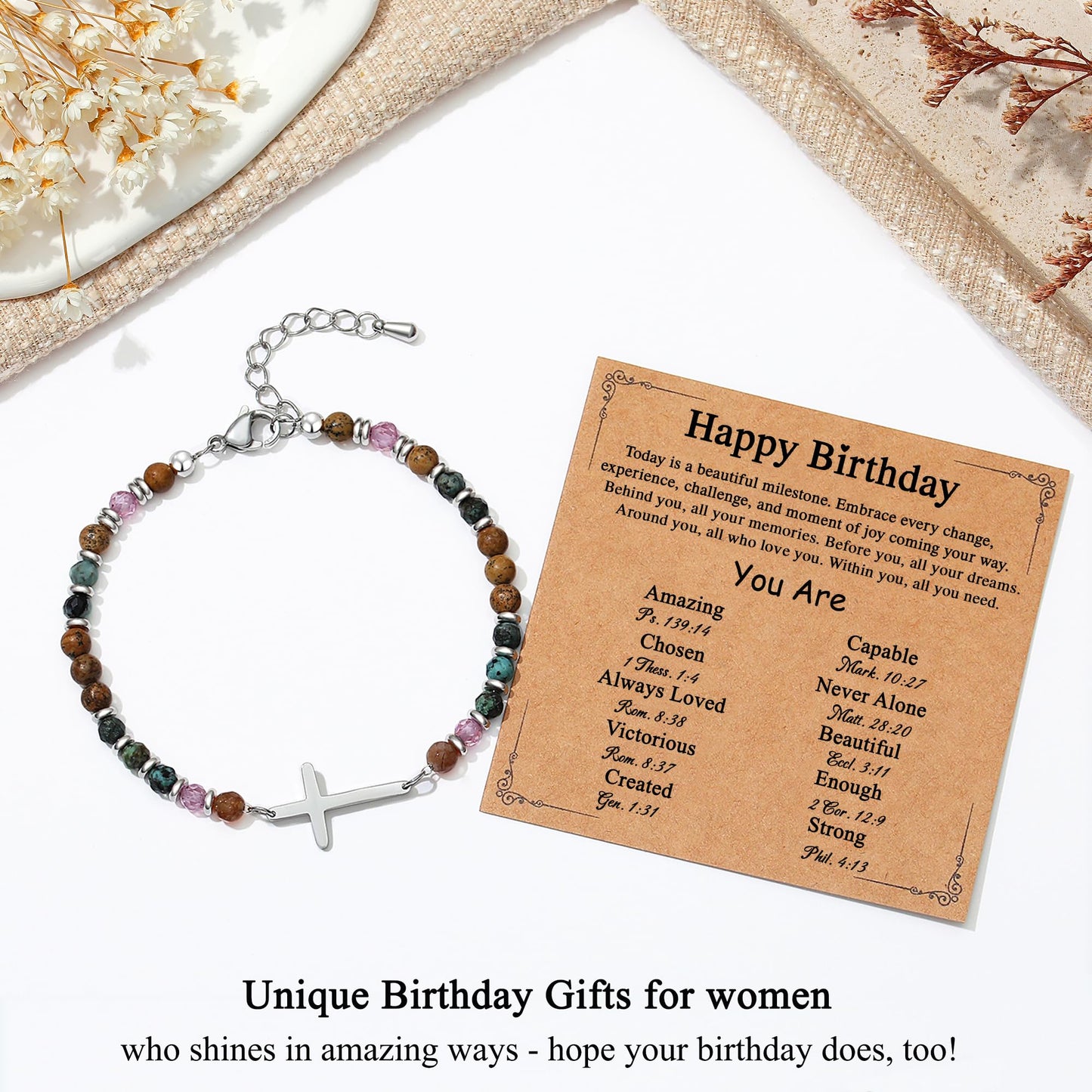 TONY & SANDY Birthday Gifts for Women, 30th 40th 50th 60th 70th 80th Birthday Gifts for Women Unique, Cross Bracelet, Happy Bday Presents for Her, Best Friend, Mom, Sister, Daughter, Wife