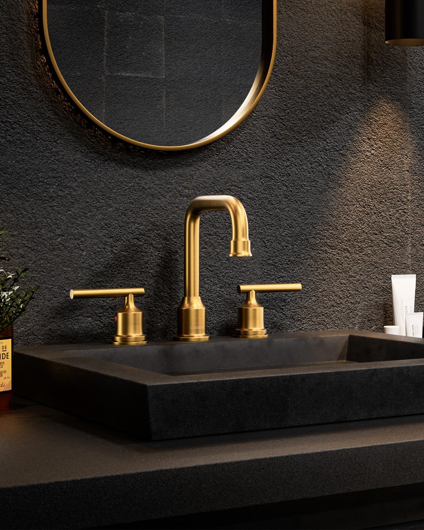 Brushed Gold Bathroom Faucet Set: WOWOW Widespread Bathroom Sink Faucet 3 Hole with Pop-up Drain and Supply Lines, 8 Inch Vanity Taps 3 Pieces Basin Tap 2 Handle Modern (Set of 2)