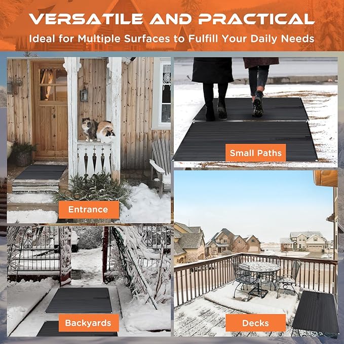 HEATIT Heated Snow Melting Mats, Heated Outdoor Rubber Mats for Entrances, Snow Melting and Ice Melting Mats for Sidewalks,Includes,Power Cable with Straight Plugt (24" X 40")