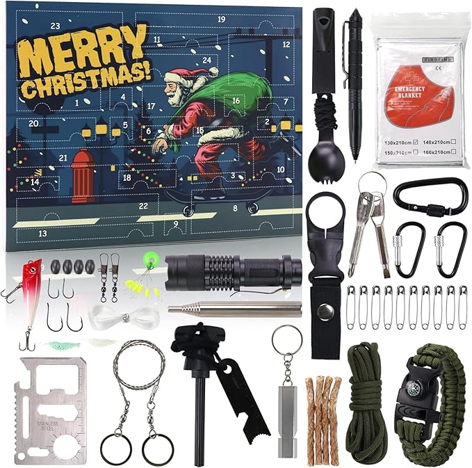 Survival Kit Men Advent Calendar 2025, 24 Days Christmas Countdown Calendar Emergency Survival Gears, 2025 Xmas Camping, F...