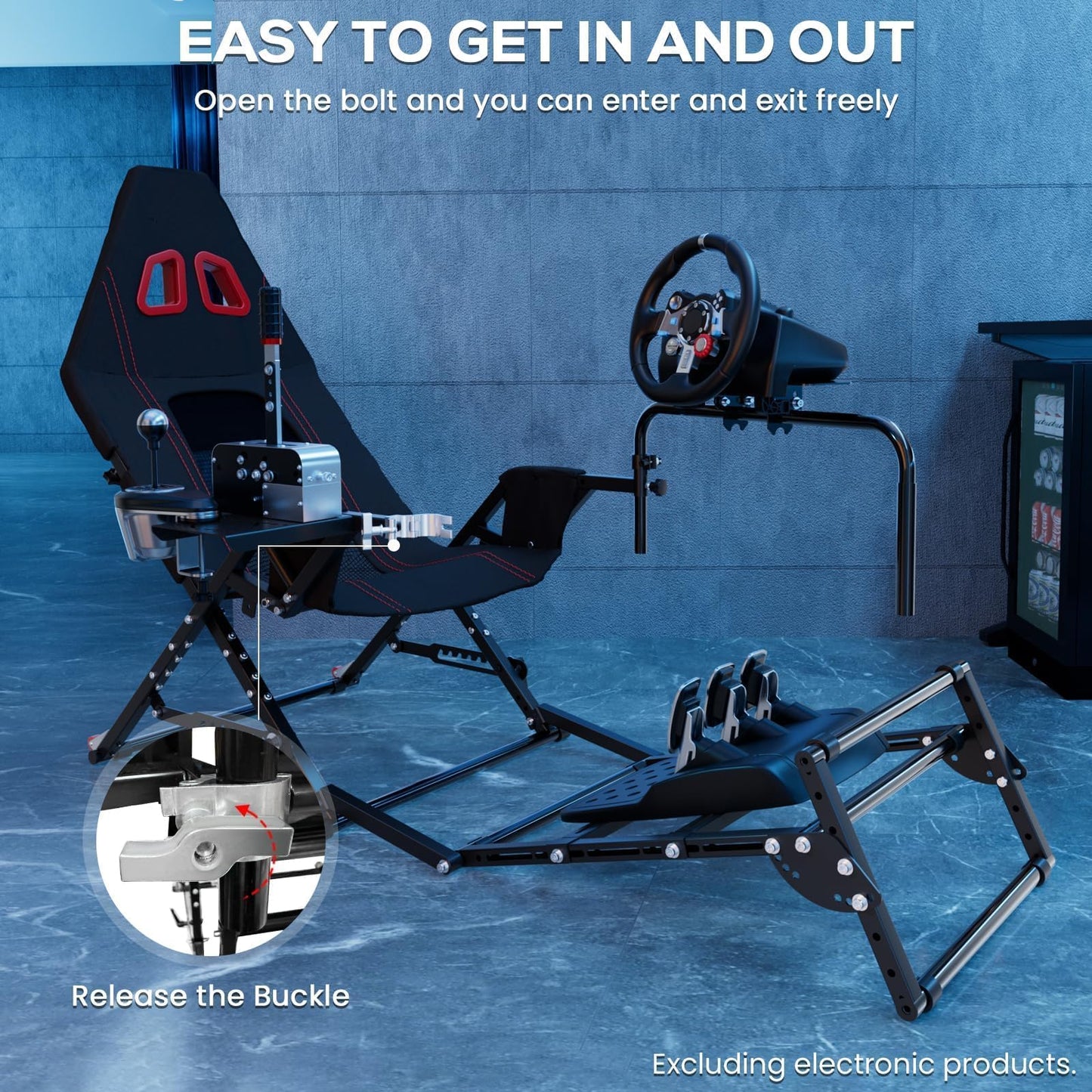Gazzyt Foldable Racing Simulator Cockpit Fit for Logitech G29 G920 G923, for Thrustmaster T248 T300, for Fanatec Direct Drive Wheels (≤10Nm),Wheel and Pedals Not Included