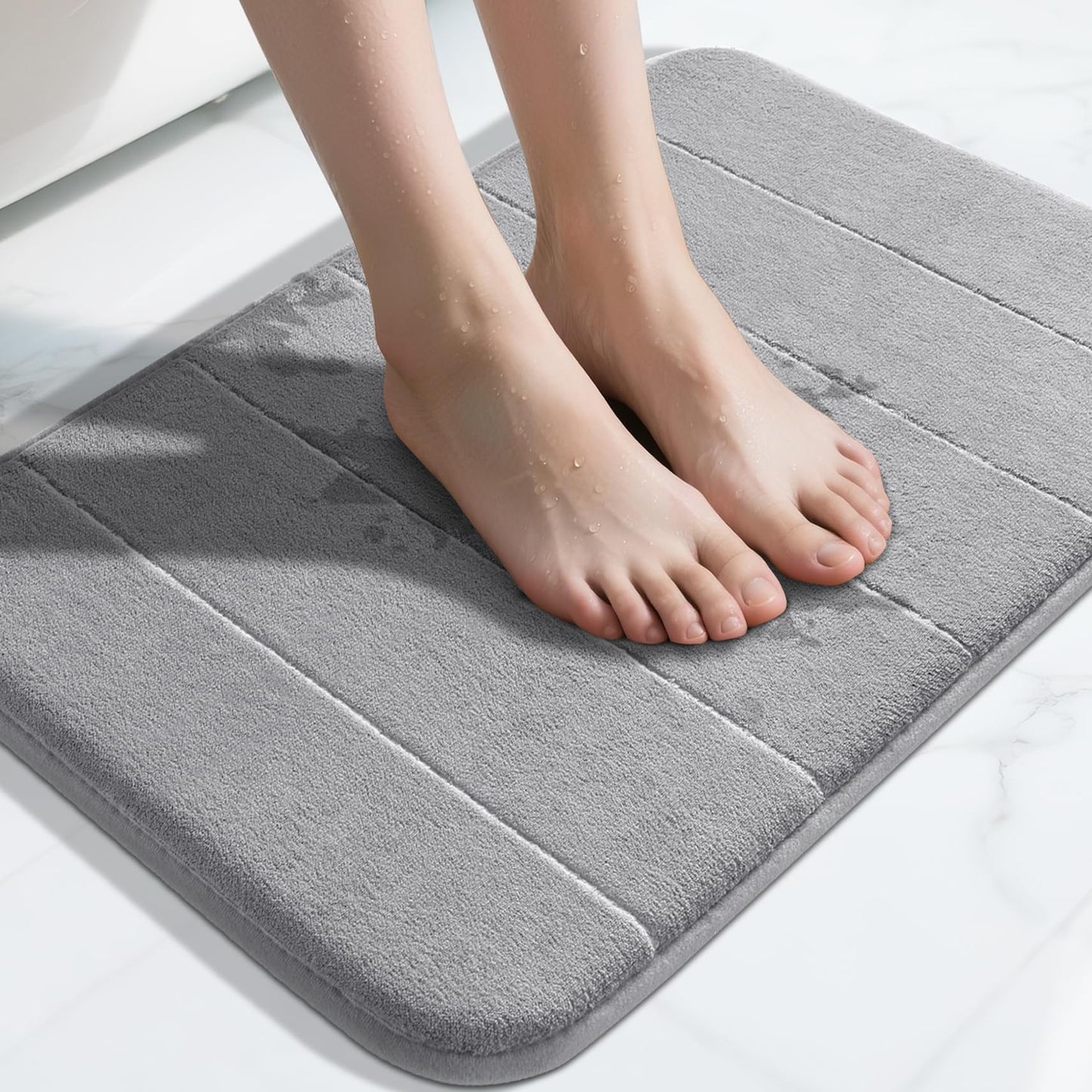 Yimobra Memory Foam Bath Mat, Super Soft Absorbent Bathroom Rug Non Slip 24x17 Inch, Quick Dry, Machine Washable Floor Carpet for Tub Shower, Home Decor Accessories, Gray