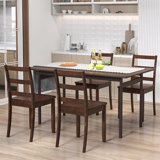 Giantex Wood Dining Chairs Set of 2 Walnut - Wooden Armless Kitchen Chairs with Solid Rubber Wood Legs, Non-Slip Foot Pads, Max Load 400 Lbs, Farmhouse Style High Ladder Back Dining Room Chairs