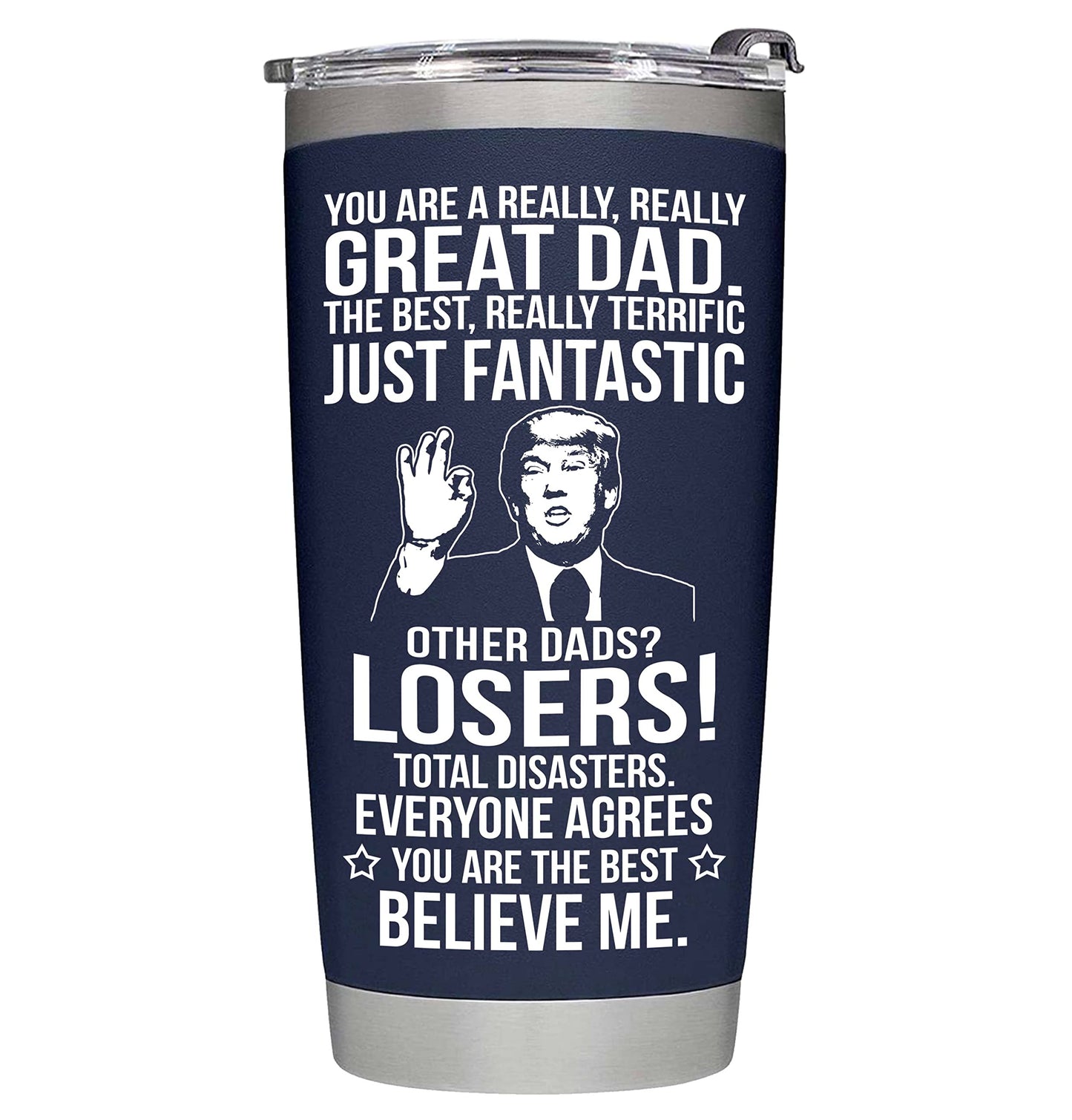 BETHEGIFT Gifts for Dad from Daughter, Son, Kids on Fathers Day, Christmas - Funny Fathers Day Tumbler - Present for Father - Dad Birthday Tumbler 20oz, Navy Insulated Stainless Steel