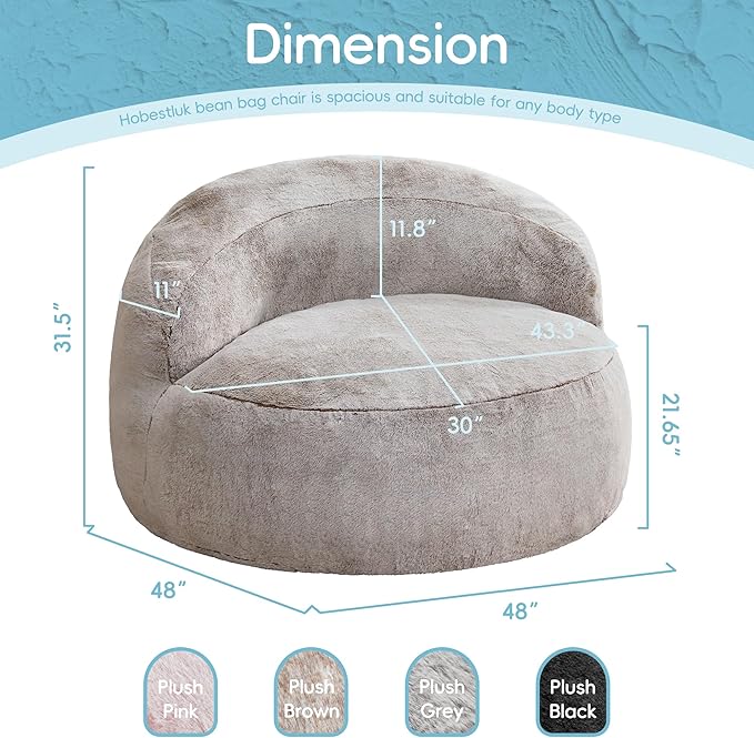 Hobestluk Bean Bag Chair Giant Bean Bag Chairs for Adults Big Bean Bag Chair with Memory Foam Filler Adults Large Beanbag with Faux Fur Cover for Bedroom (Plush Brown,Oversize)