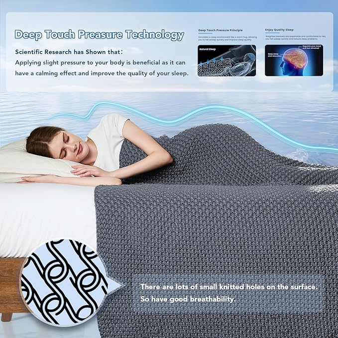 Topcee Knitted Weighted Blanket - 48"x72" 12lbs Cooling Chunky Knit Heavy Blanket for Adults Cable Yarn Knit Decorative No Beads Soft, Cozy and Cooling Weighted Throw Blankets Machine Washable