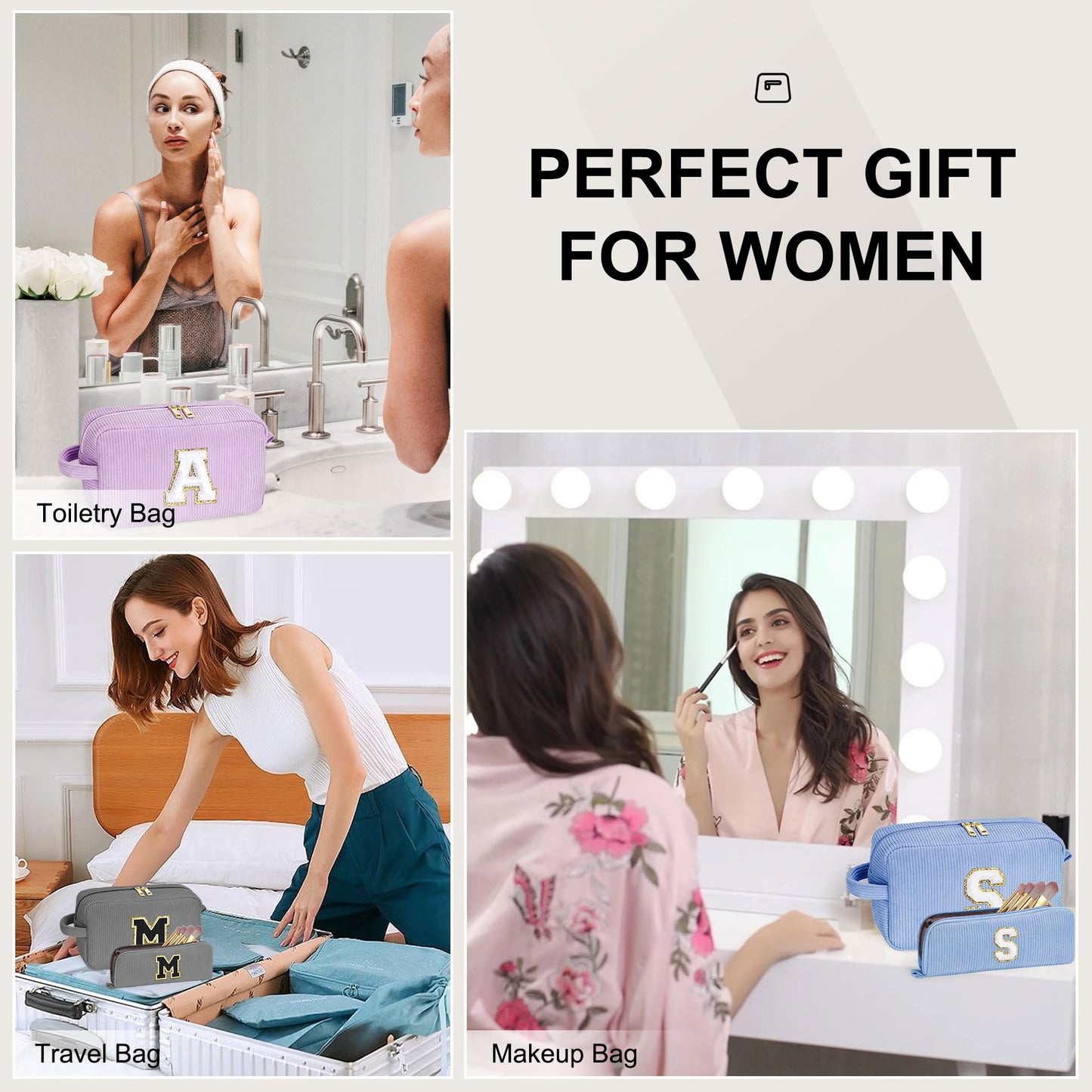YOOLIFE Sister Birthday Gifts - Personalized Makeup Bag Cosmetic Bags for Women 18th 21th 30th 40th 50th 60th Birthday Gifts for Her Women Daughter Sister Girlfriend Gifts for Her Female Letter H