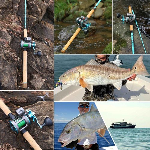 Sougayilang Inshore Fishing Rod Combo with Line Counter Fishing Reel Suitable for Catfish, Salmon/Steelhead, Striper Bass Fishing - Right Handled,