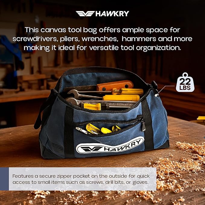 HAWKRY Heavy Duty Canvas Tool Bag Set of 2 – Waterproof Canvas Zipper Pouch, Garden Tool Bag, Construction Bags Heavy Duty, Small Zipper Pouch, Motorcycle Tool, Multipurpose Fishing Bag