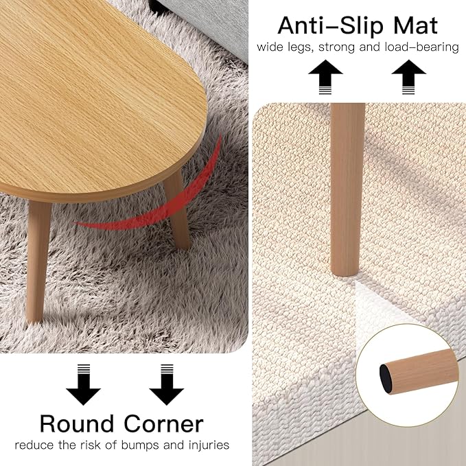 Small Coffee Table for Small Space, Low Table with Solid Wood Legs, Floor Table Desk for Sitting on The Floor, Japanese Coffee Table for Living Room, Tatami Tea Tables, Oval Coffee Tables, Brown