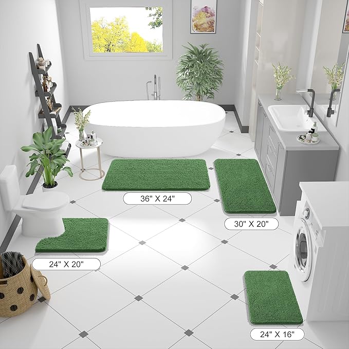 OLANLY Bathroom Rugs 59x24, Extra Soft Absorbent Chenille Bath Rugs, Rubber Backing Quick Dry, Machine Washable Bath Mats for Bathroom Floor, Tub and Shower, Home Decor Accessories, Olive Green