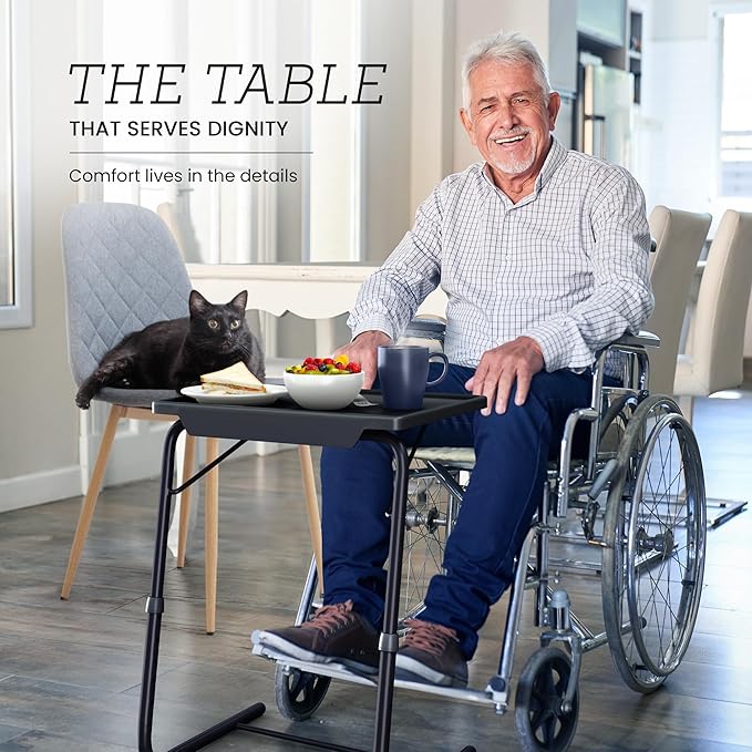 Our Modern Space Adjustable TV Tray Table - 6 Height & 3 Tilt Angle Settings | Multifunctional Foldable Tray Table for Eating Laptop Dinner or Bed Use | Easy to Assemble & Store | Portable Desk