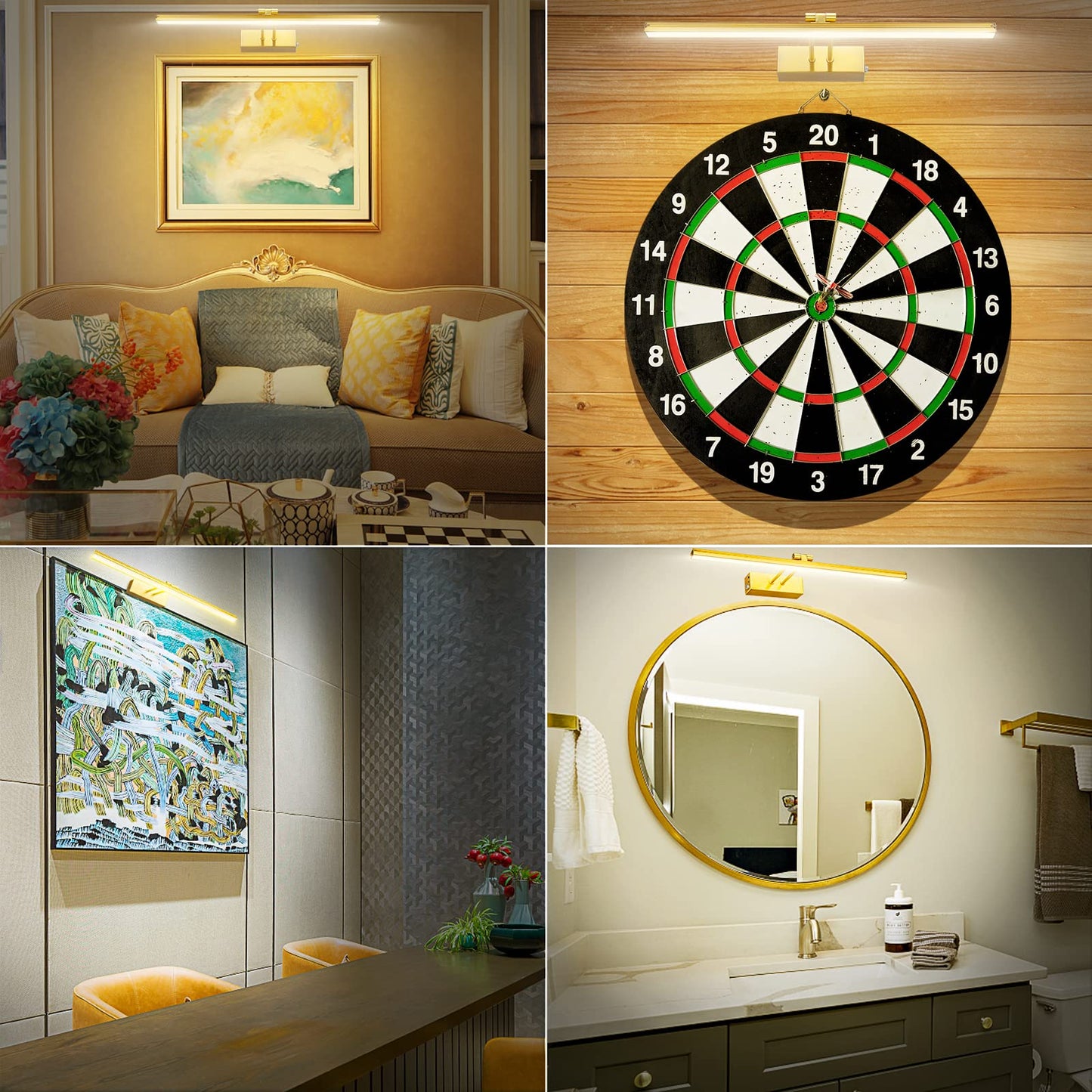 FUNCHDAY Picture Light,Battery Art Lights for Wall,Wireless Remote Painting Light with Timer and Dimmable,13”Metal Display Lighting for Artwork,Portrait,Gallery(Brass)